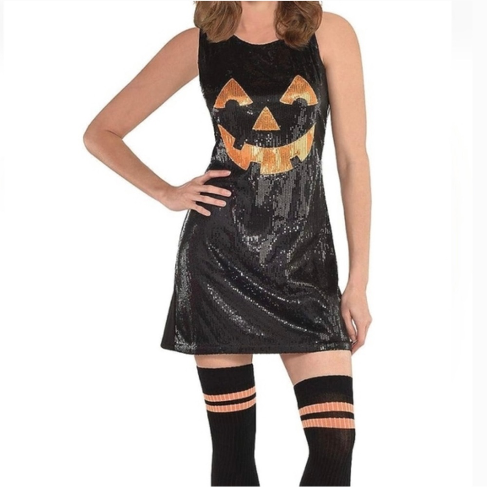 *New* Black and Orange Sequin Jack-O'-Lantern Halloween Dress